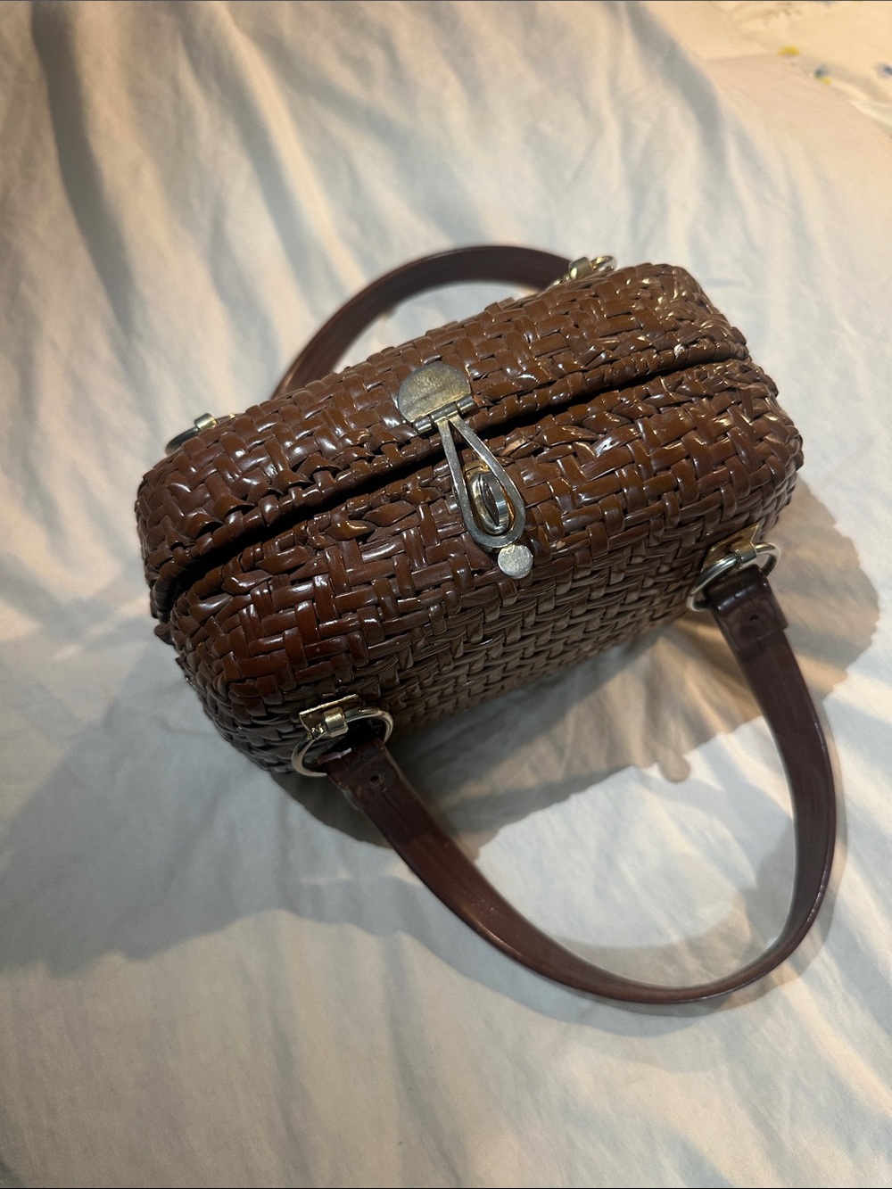 Woven Brown Top-Handle Satchel for Women - Picture 2 of 5